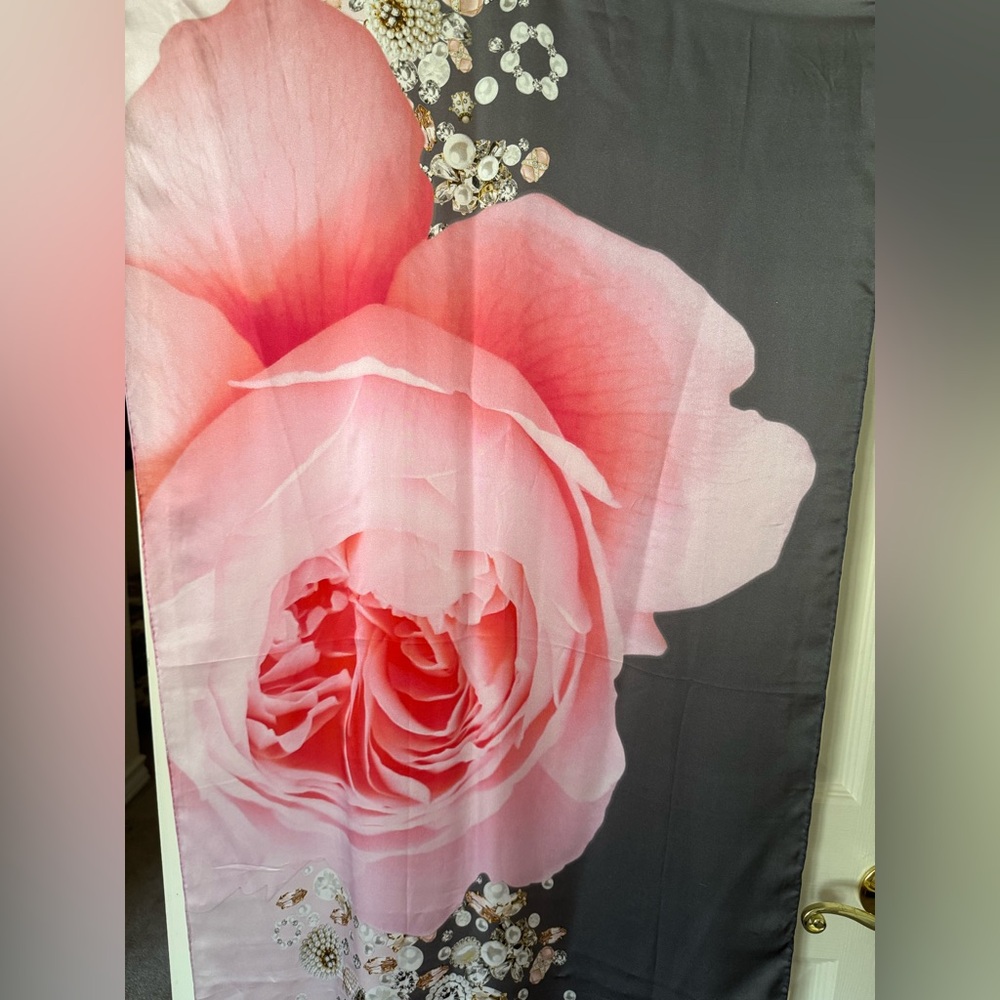 Ted Baker Pink and Gray Silk Scarf 70” x 26”. FREE GIFT WITH THIS PURCHASE. - Picture 2 of 5